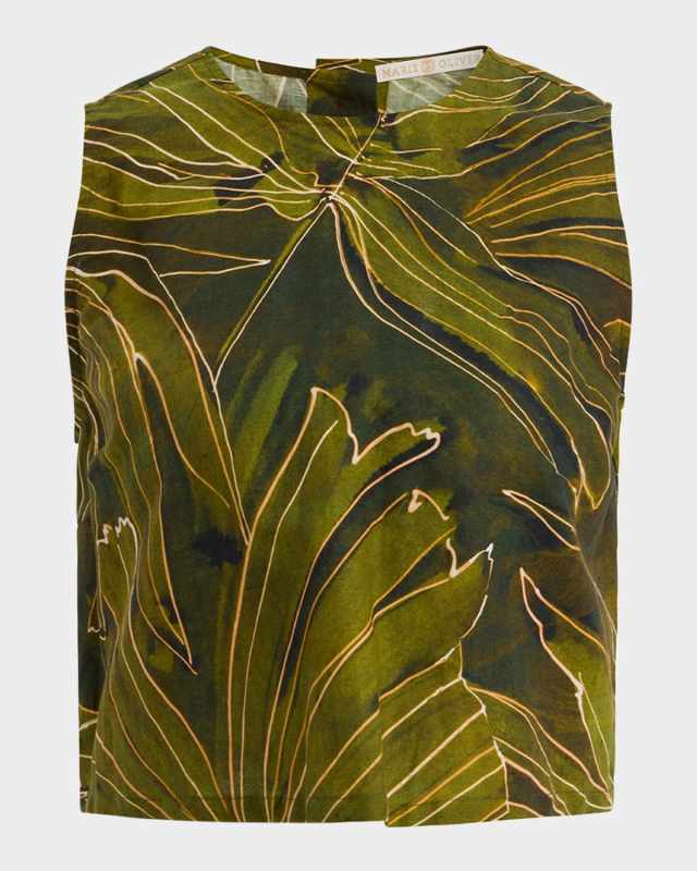Fallon Boxy Palm Leaf-Print Crop Top